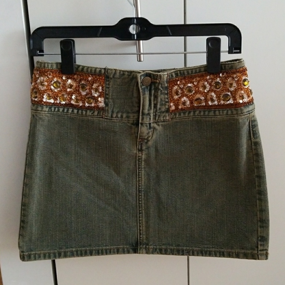 Beaded Detail Jean Skirt